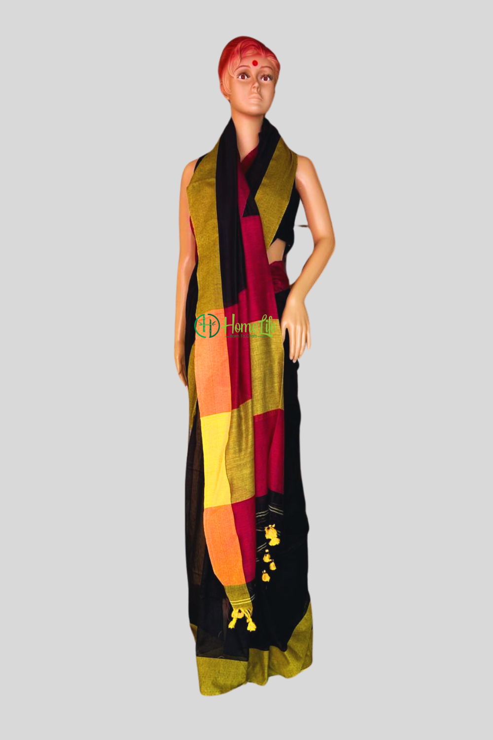 Black cotton saree with contrast border