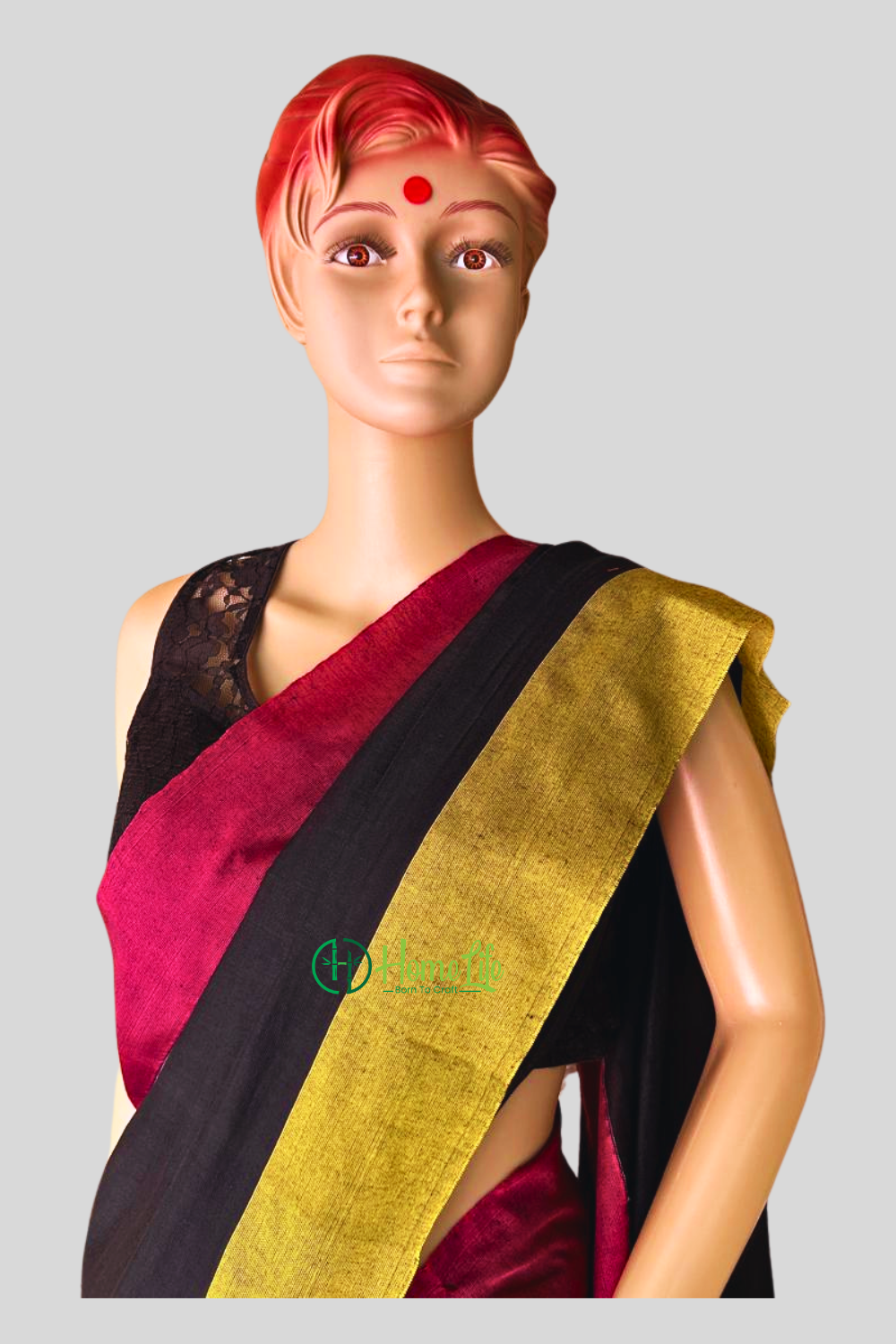 Black cotton saree with contrast border