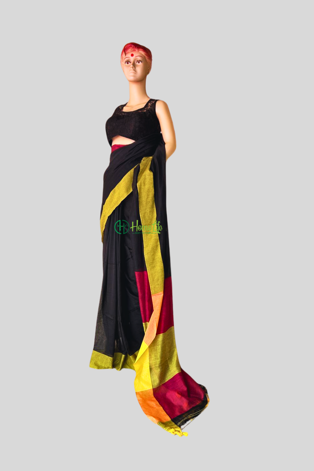 Black cotton saree with contrast border