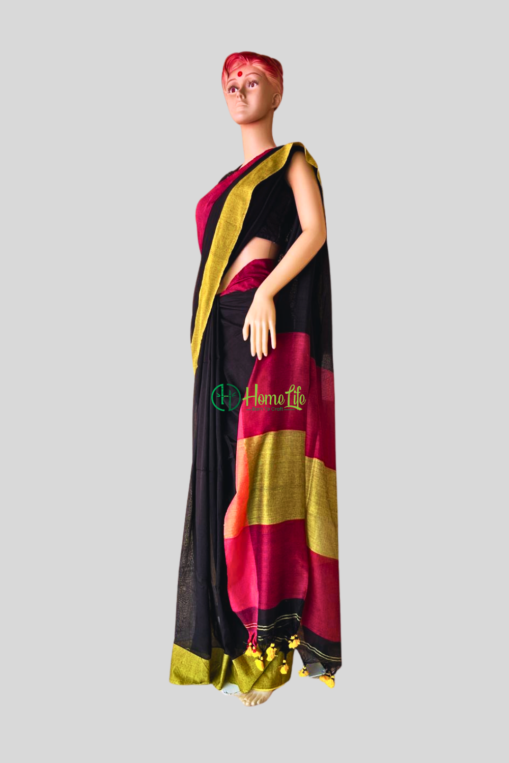 Black cotton saree with contrast border
