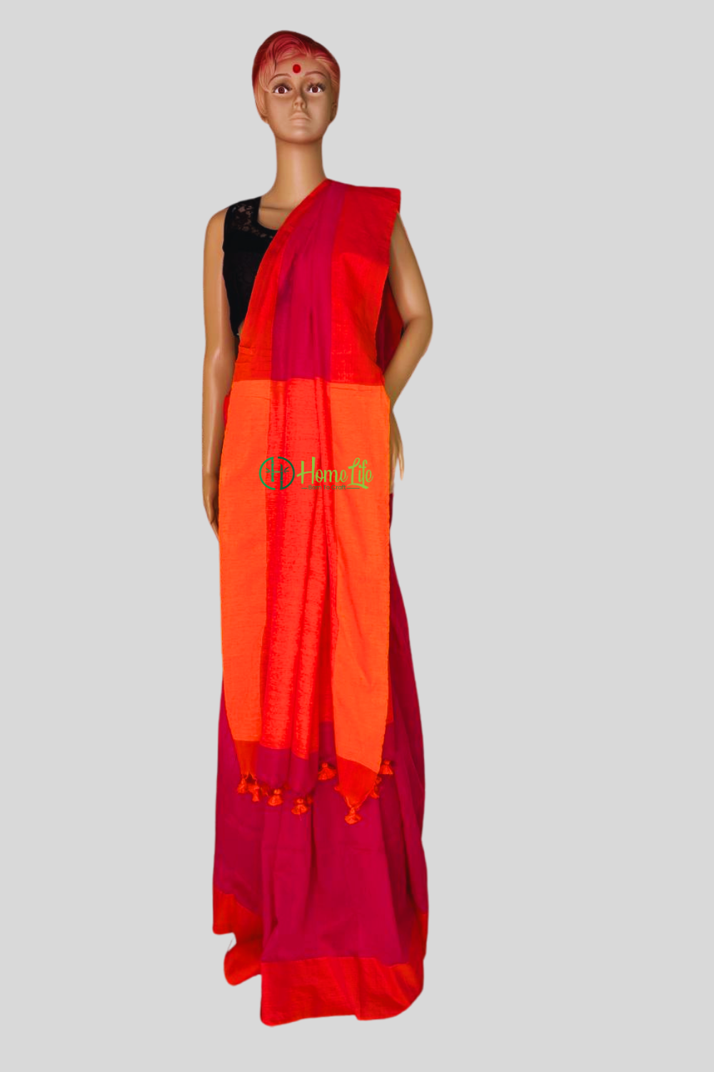 Magenta contrast cotton saree