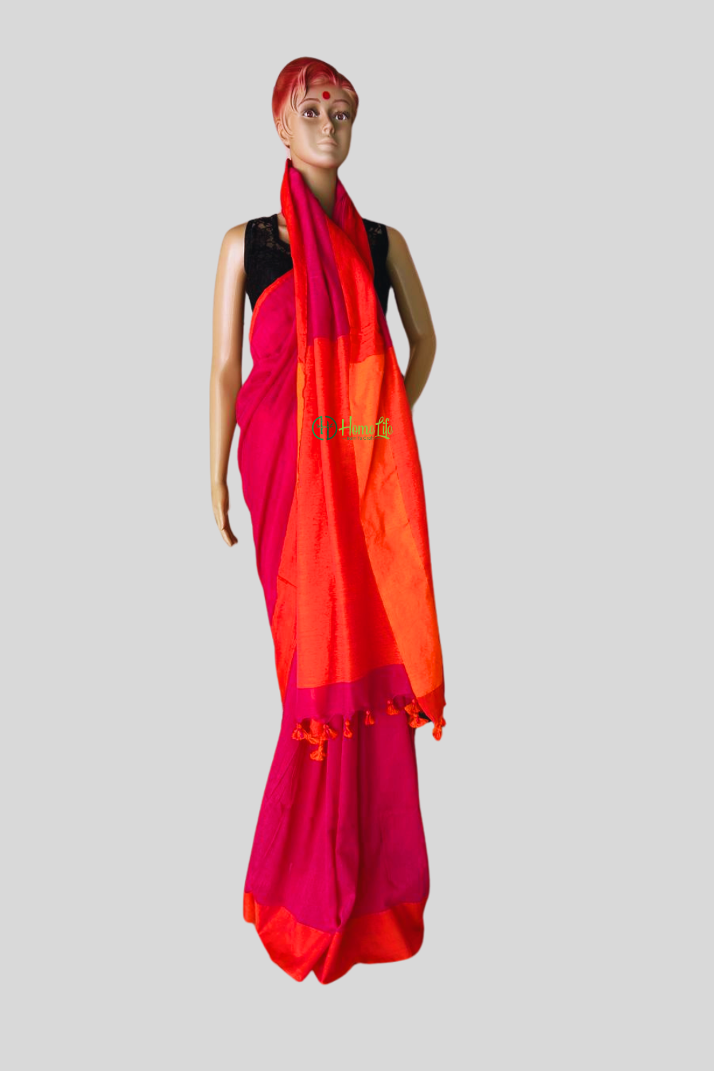 Magenta contrast cotton saree