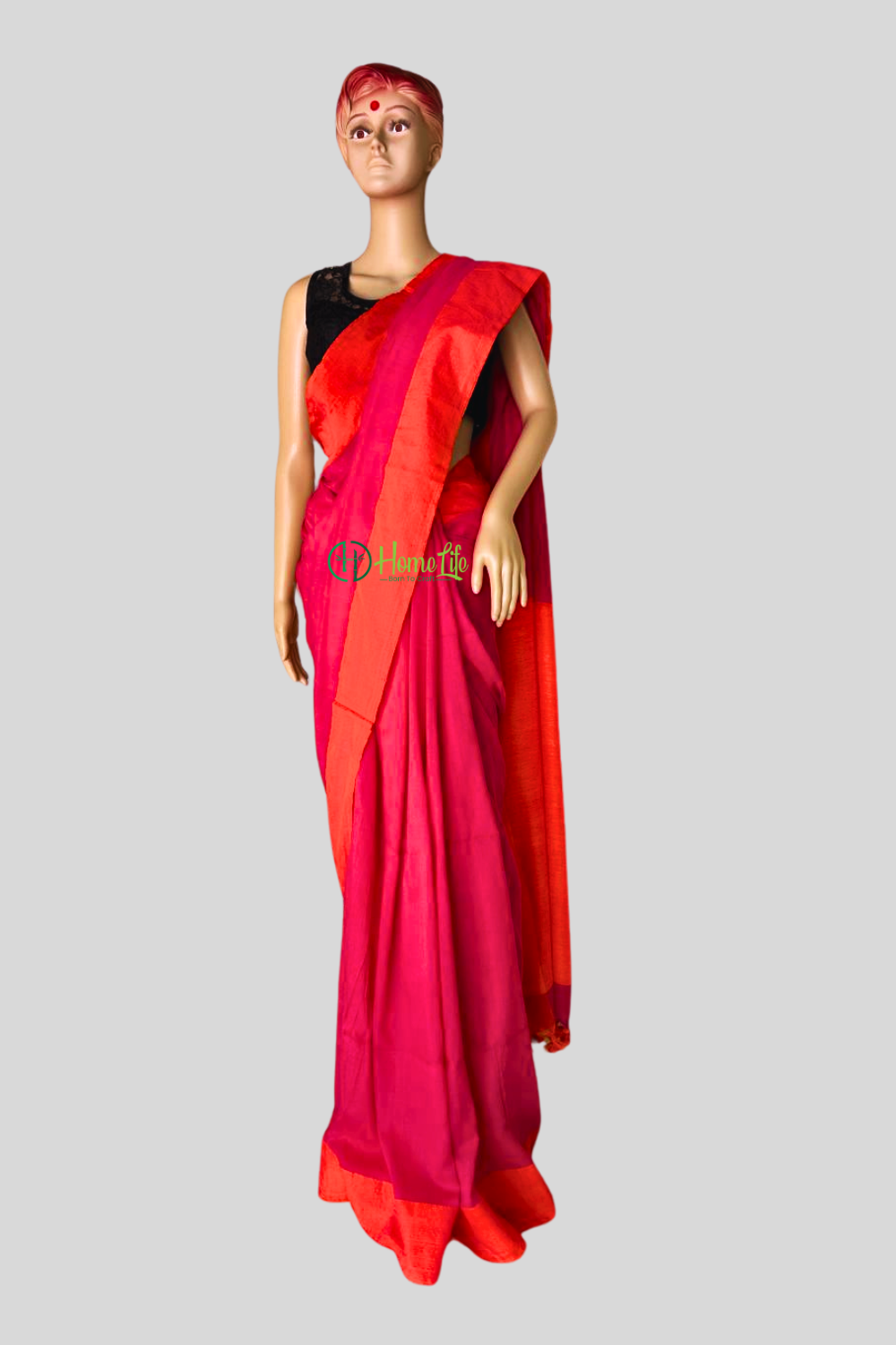Magenta contrast cotton saree