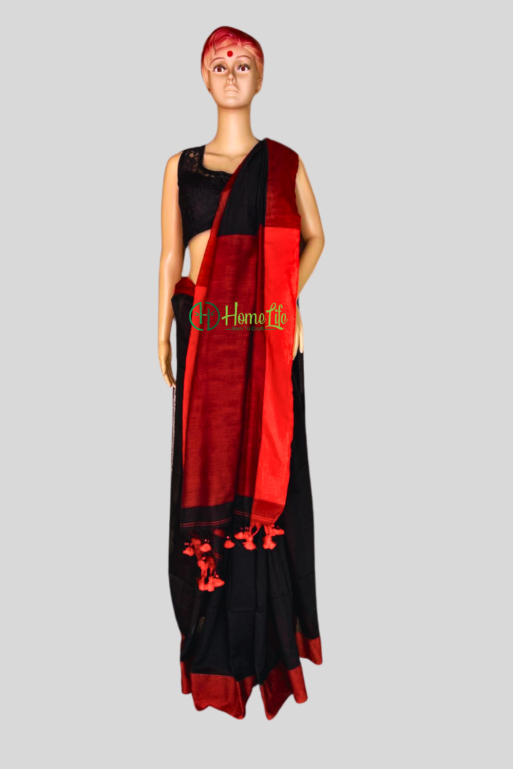 Black cotton saree with contrast border