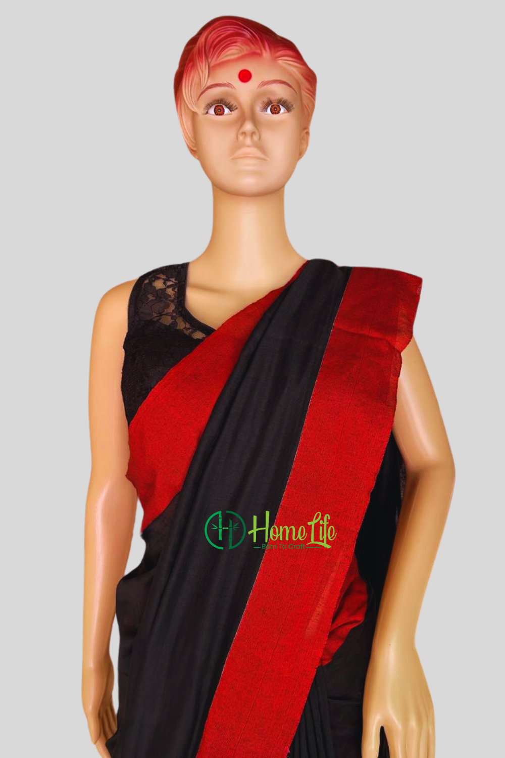Black cotton saree with contrast border