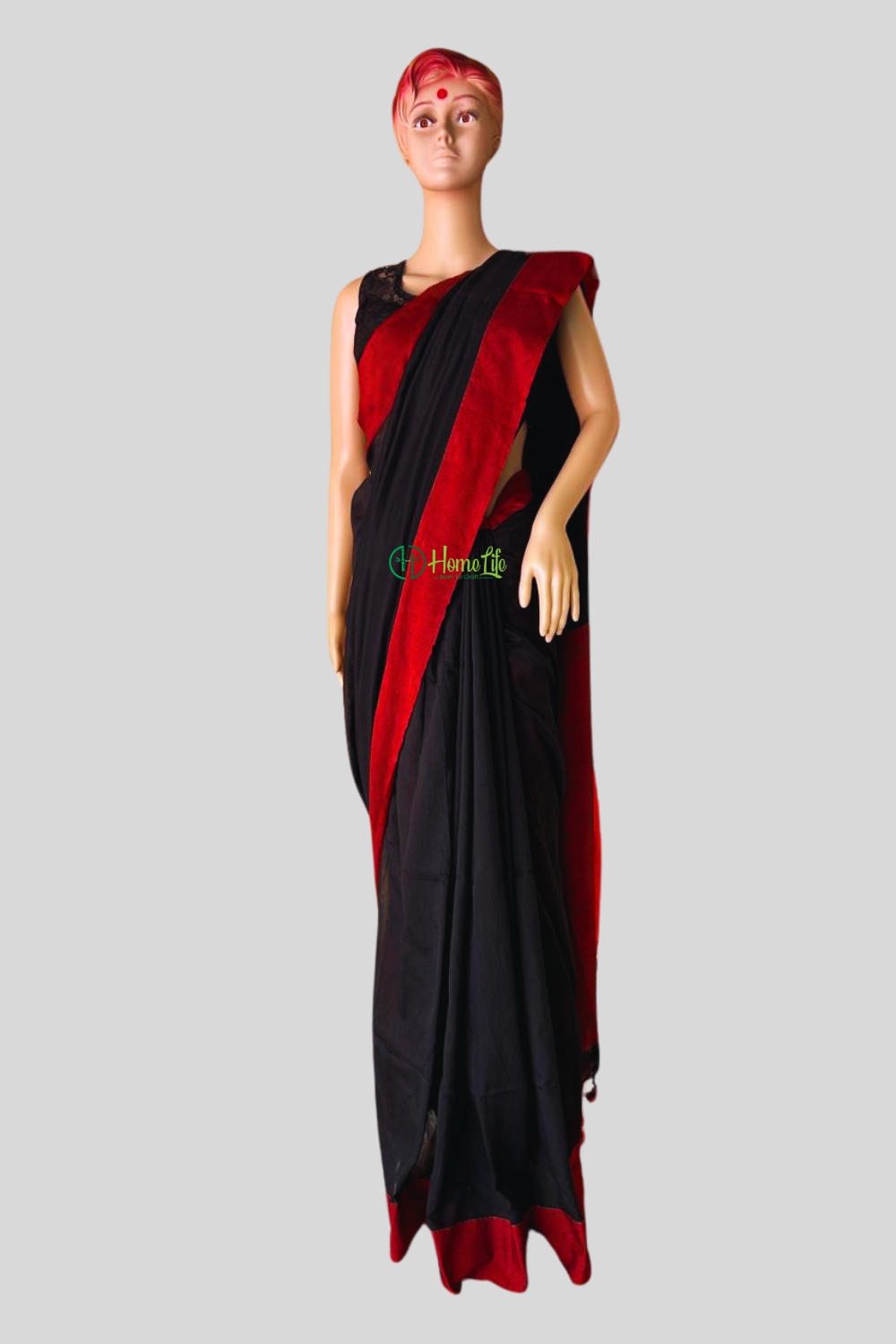 Black cotton saree with contrast border