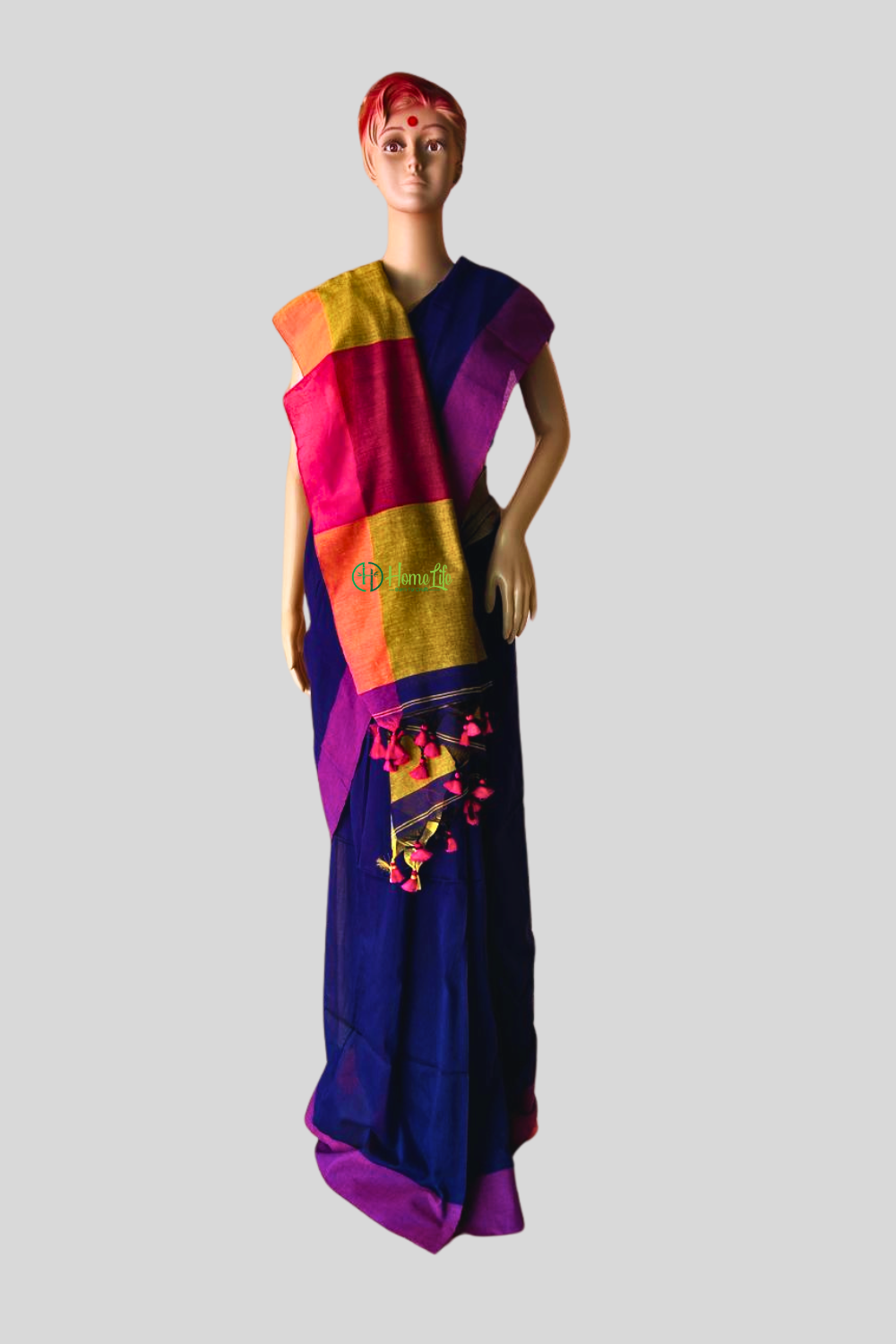 Royal Blue cotton saree with contrast border