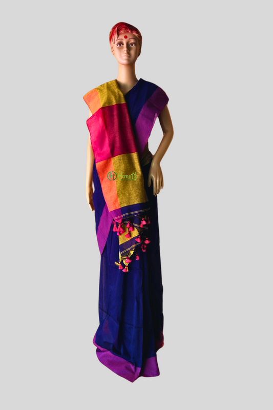 Royal Blue cotton saree with contrast border