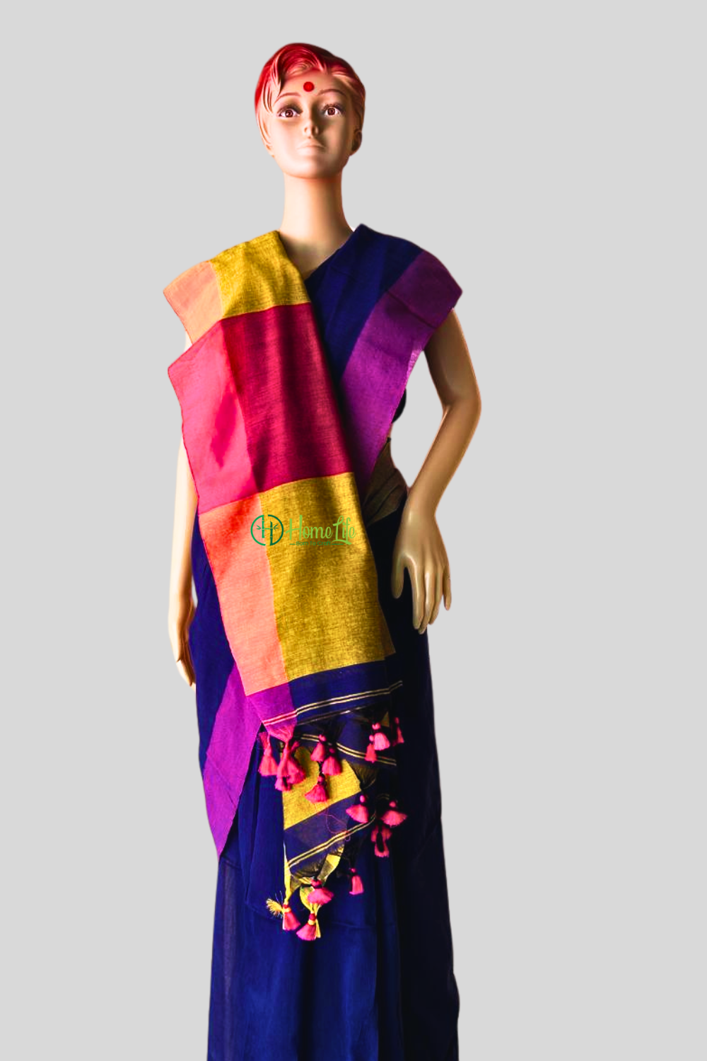 Royal Blue cotton saree with contrast border