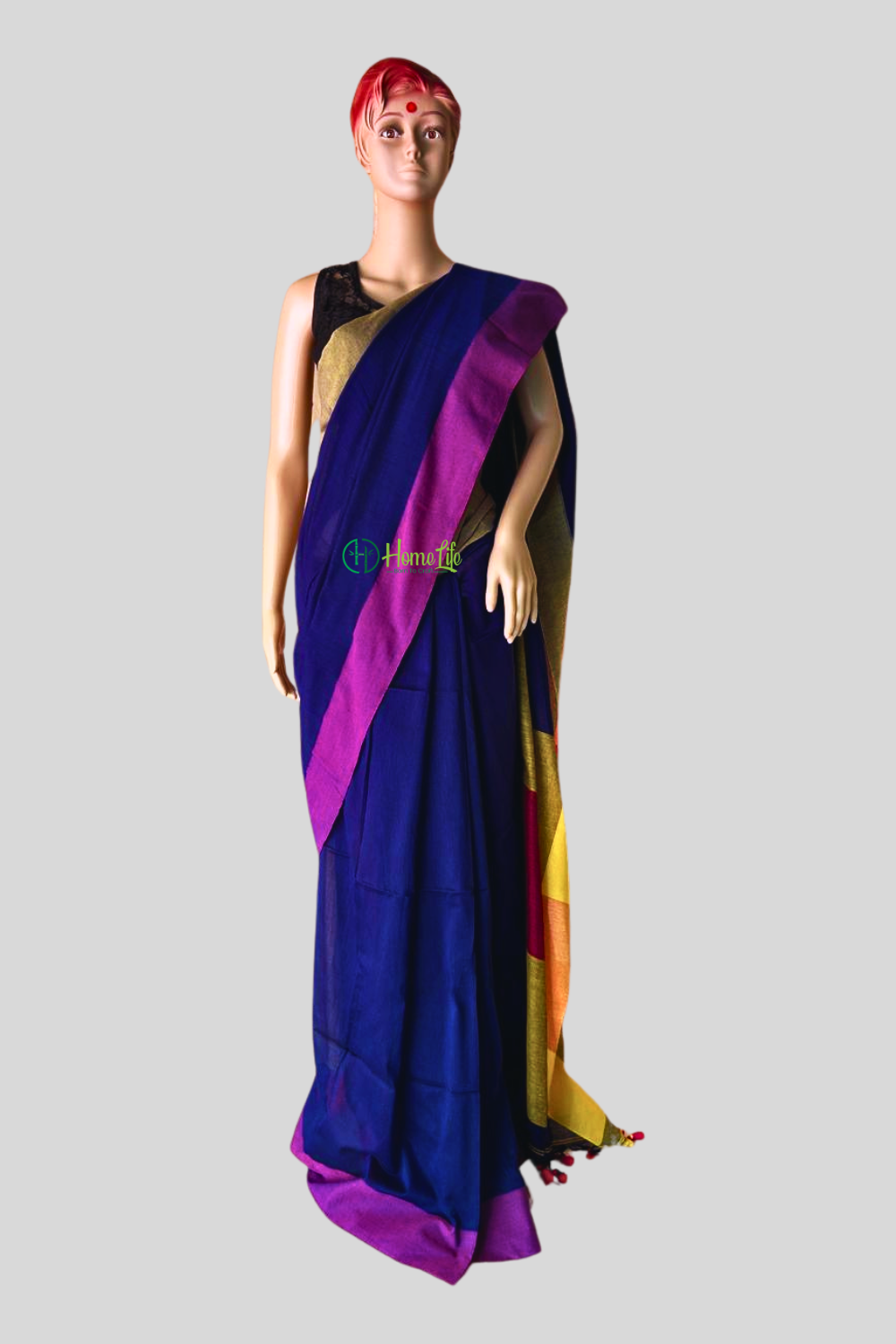 Royal Blue cotton saree with contrast border