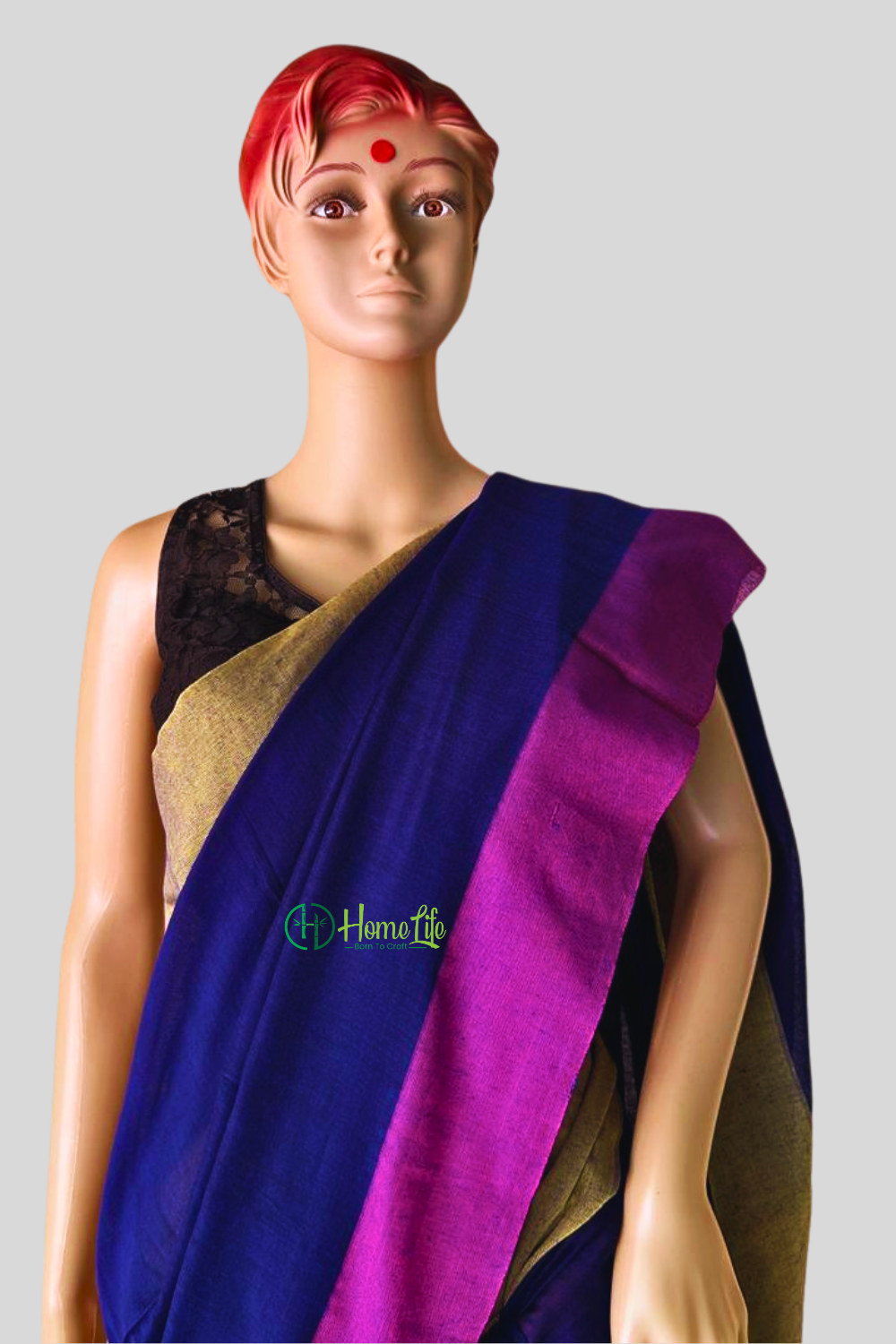 Royal Blue cotton saree with contrast border