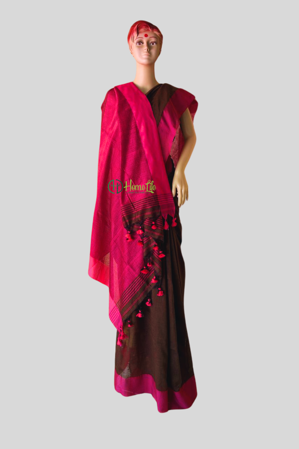 Coffee brown cotton saree with contrast border