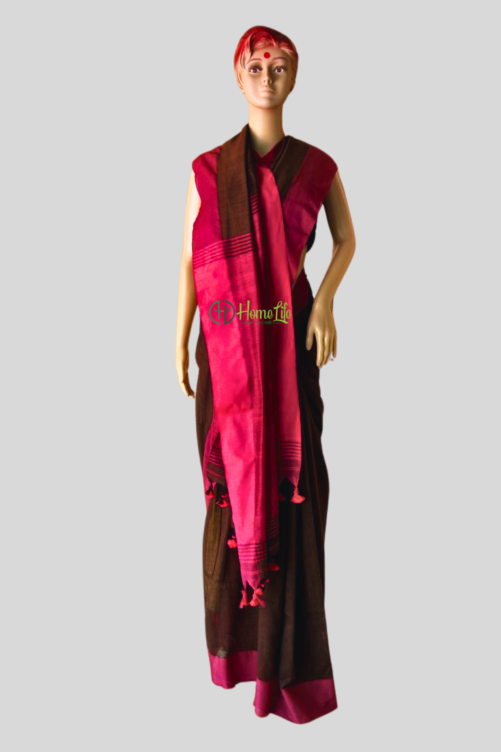 Coffee brown cotton saree with contrast border