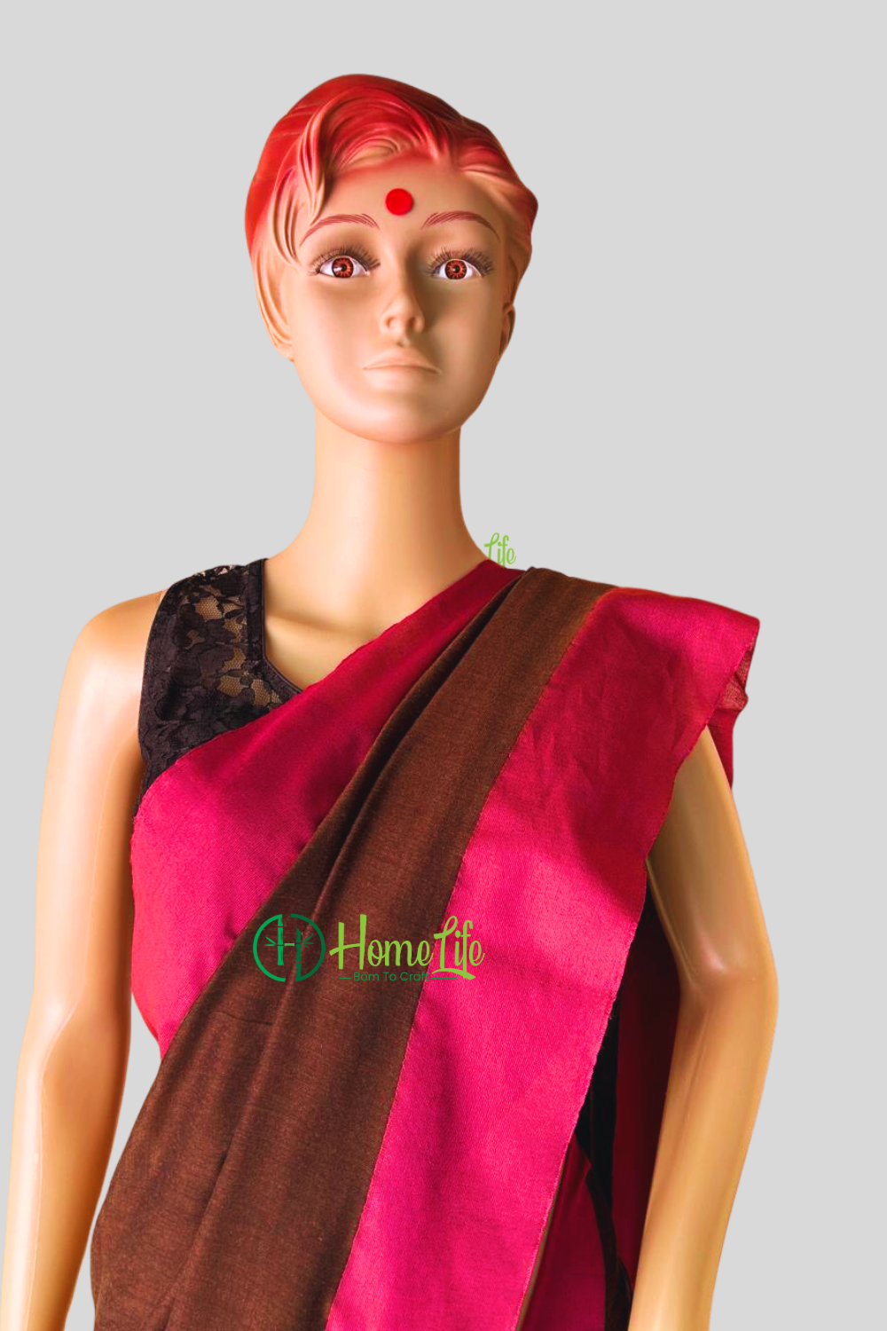 Coffee brown cotton saree with contrast border