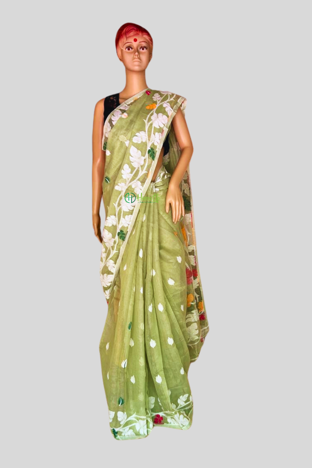 Pista green Jamdani Saree