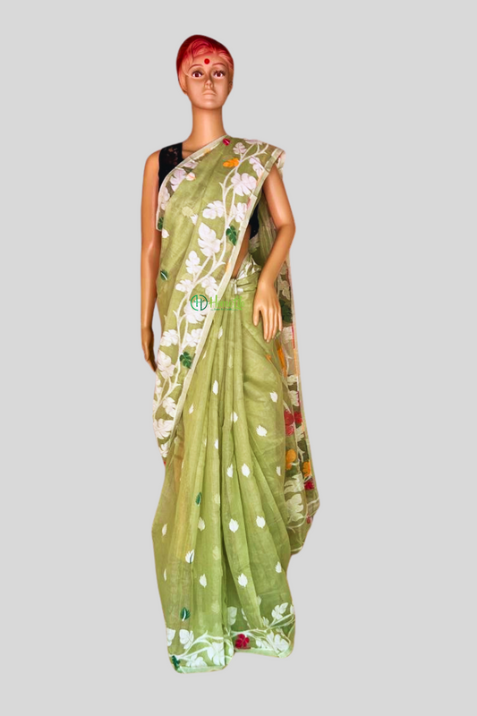 Pista green Jamdani Saree