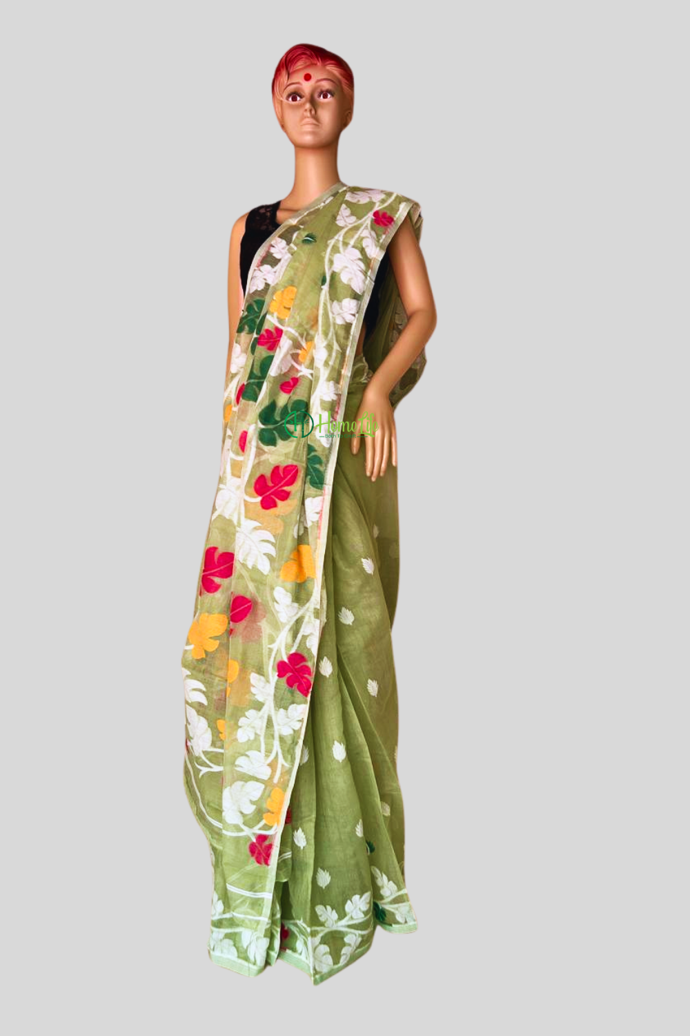 Pista green Jamdani Saree