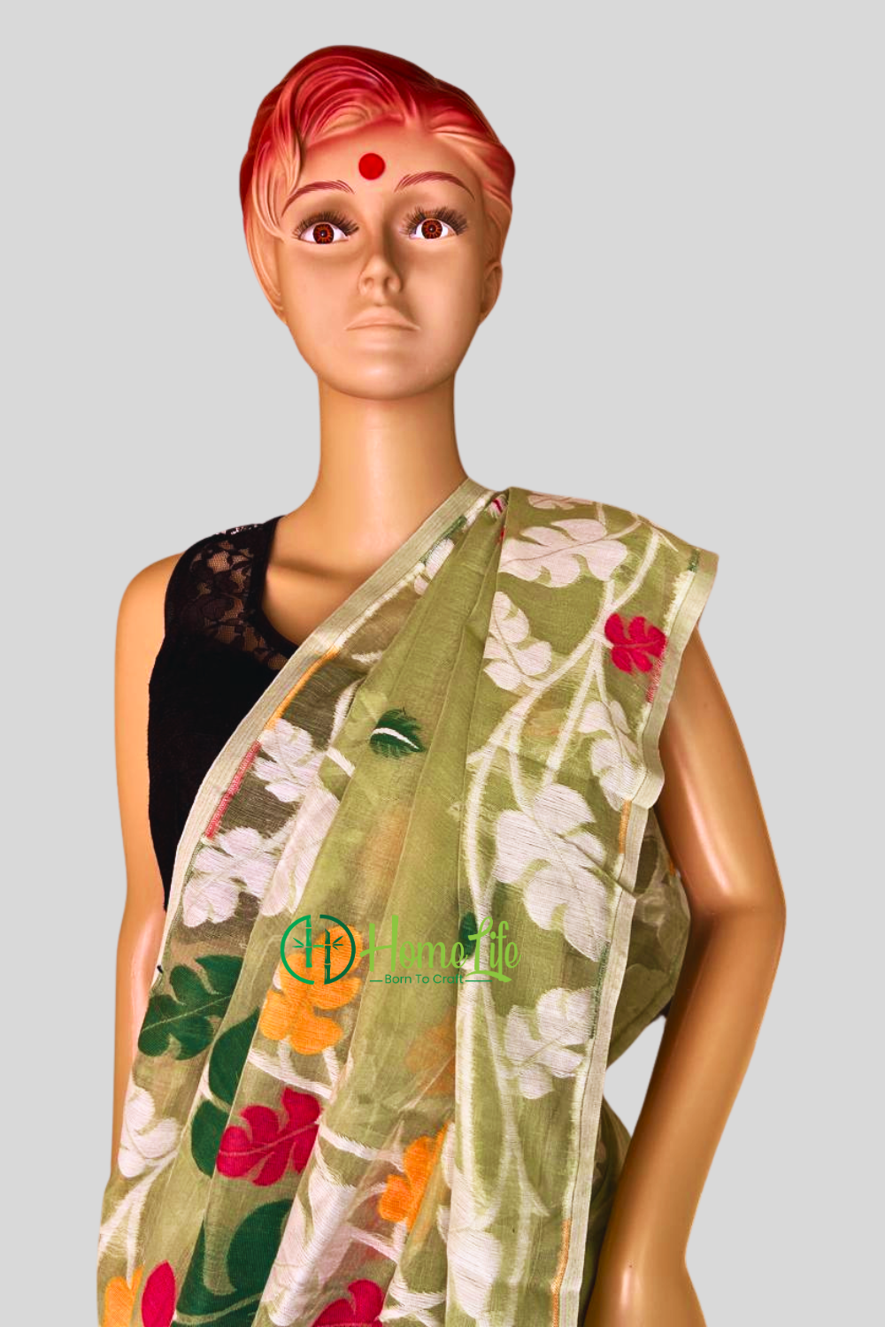 Pista green Jamdani Saree