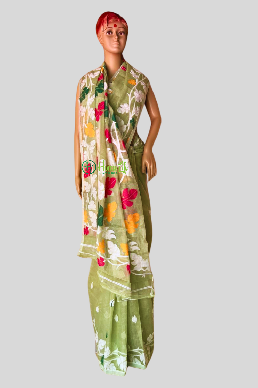 Pista green Jamdani Saree