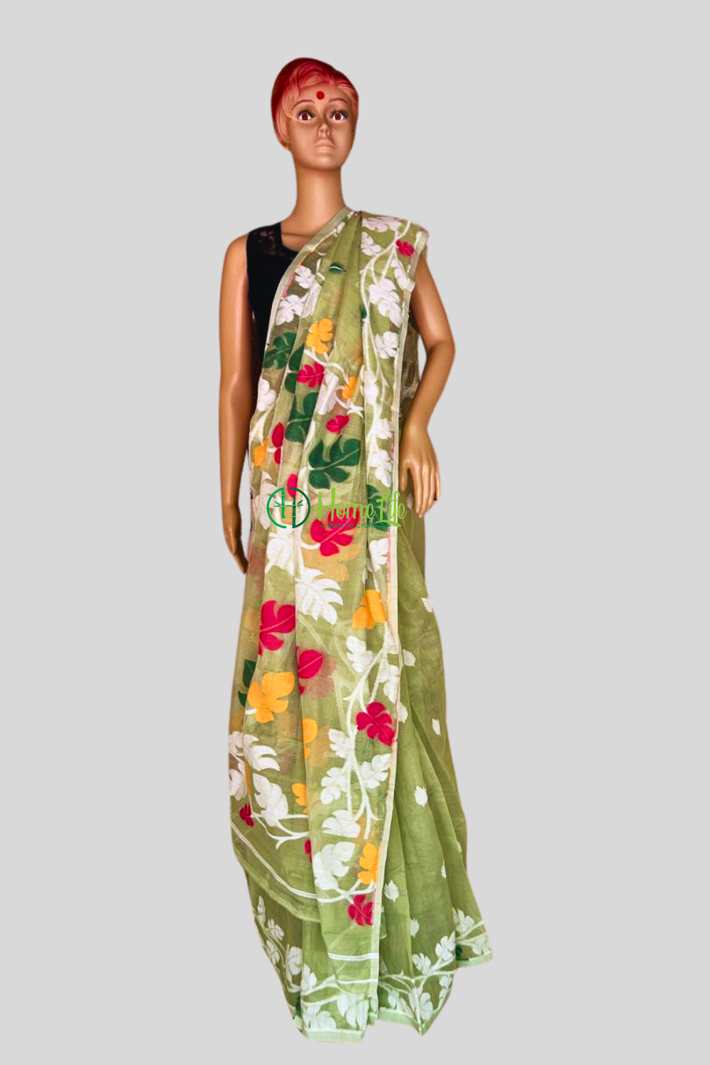 Pista green Jamdani Saree