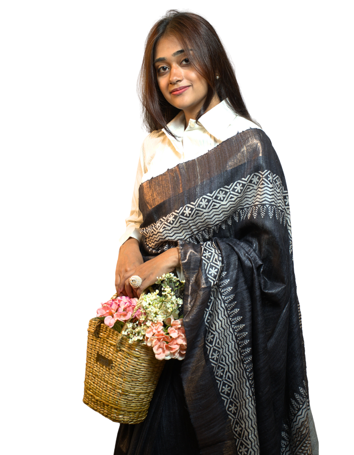 Black Printed Ghicha Saree
