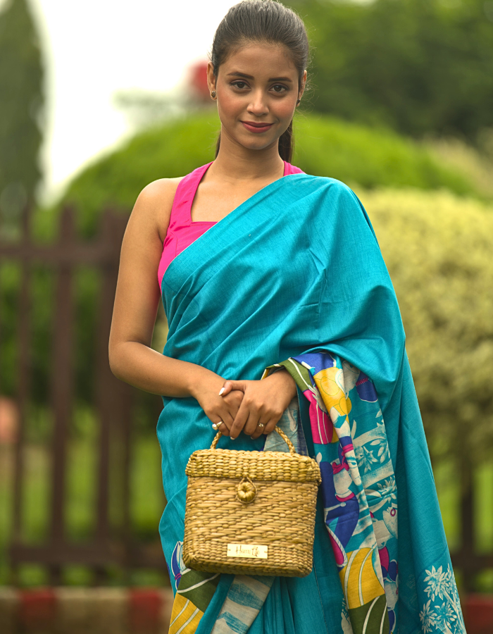Turquoise Blue Digital Printed Saree