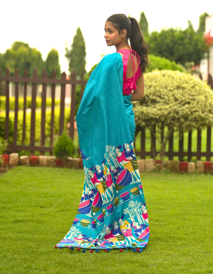 Turquoise Blue Digital Printed Saree