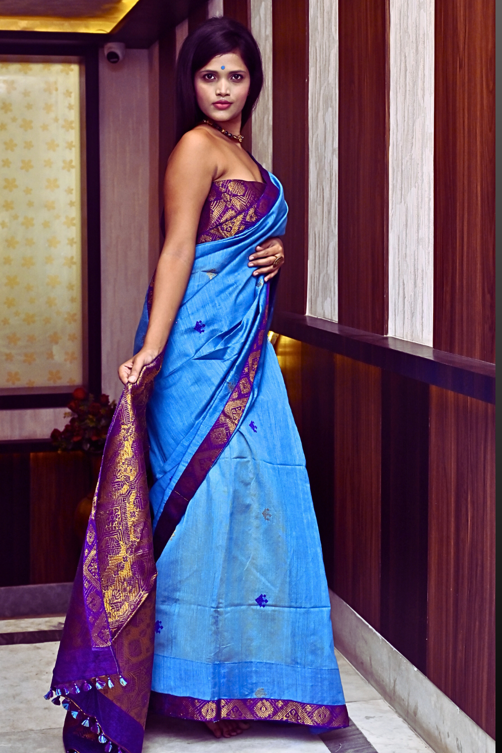 Turquoise Blue handloom saree with zari work