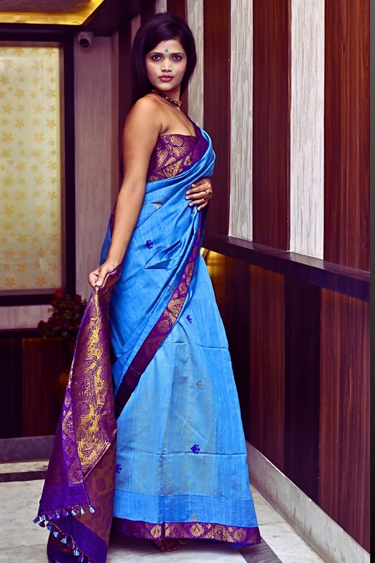 Turquoise Blue handloom saree with zari work