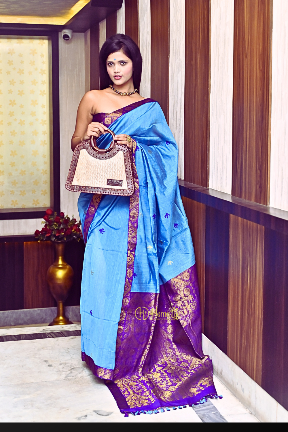 Turquoise Blue handloom saree with zari work
