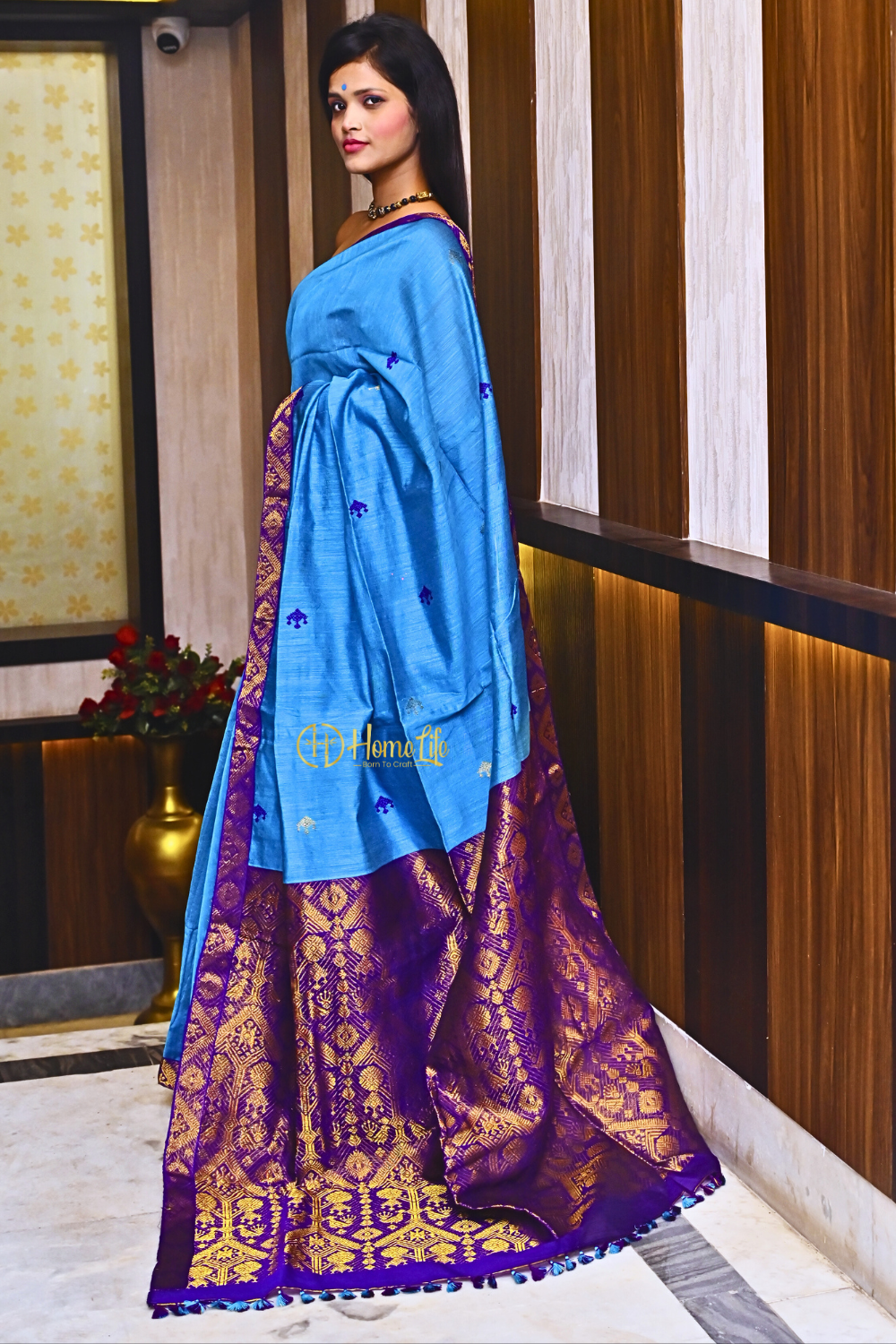 Turquoise Blue handloom saree with zari work