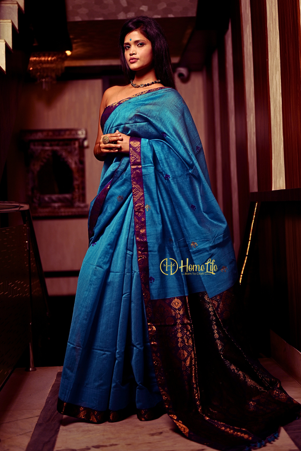 Turquoise Blue handloom saree with zari work
