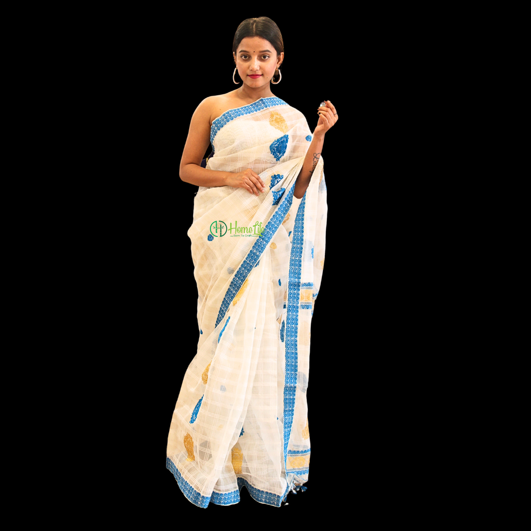 Assam handloom kesapat saree with blue motif