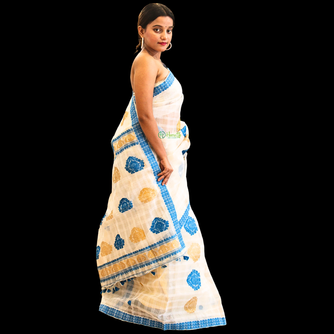 Assam handloom kesapat saree with blue motif
