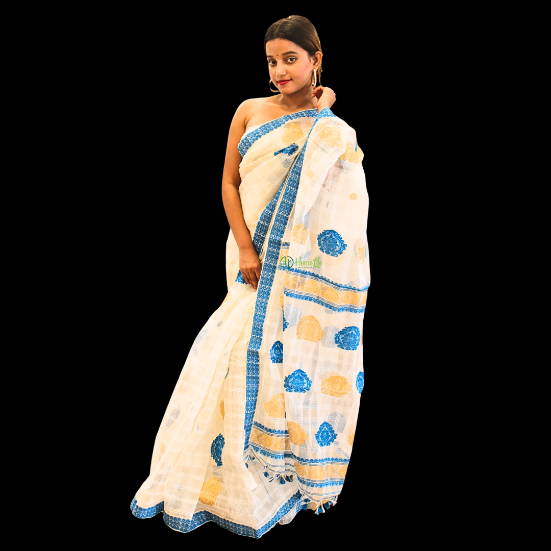 Assam handloom kesapat saree with blue motif