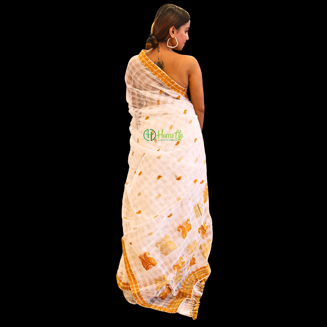 Assam Handloom Kesapat saree with golden zari
