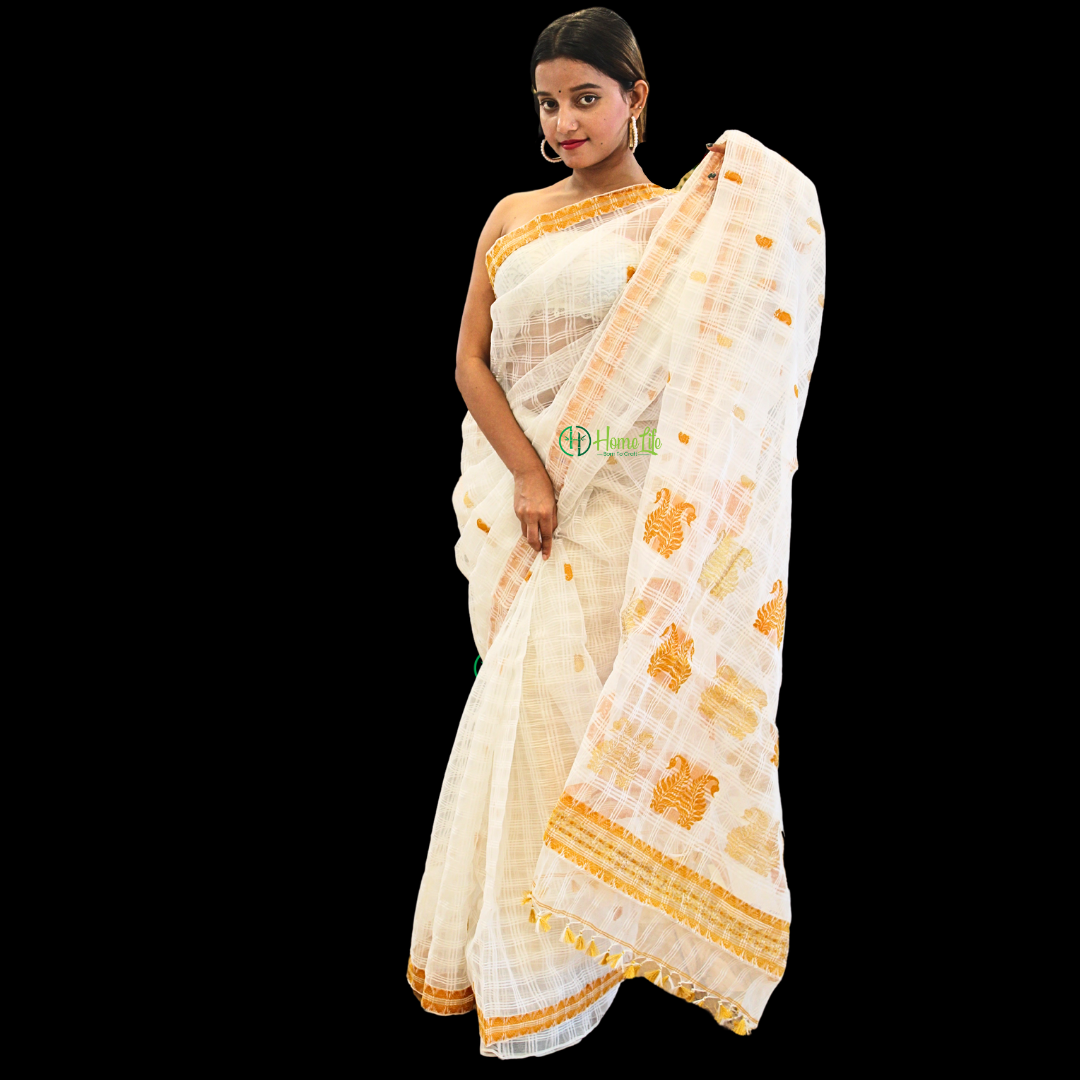 Assam Handloom Kesapat saree with golden zari