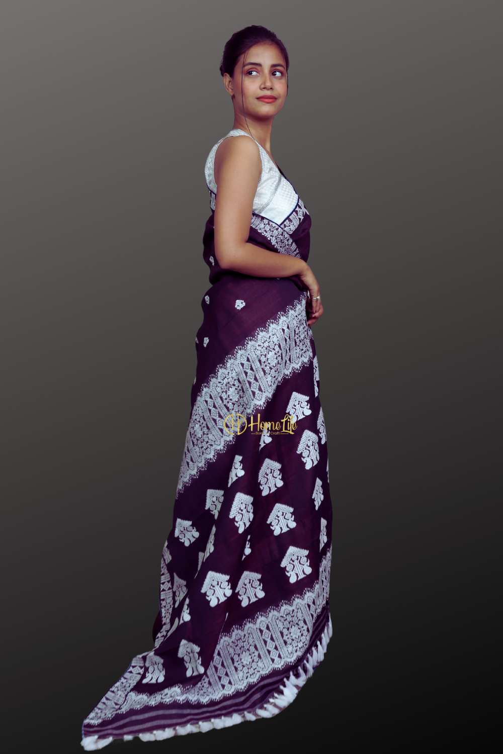 Assam Handloom Coffee Brown Nooni cotton Sarees