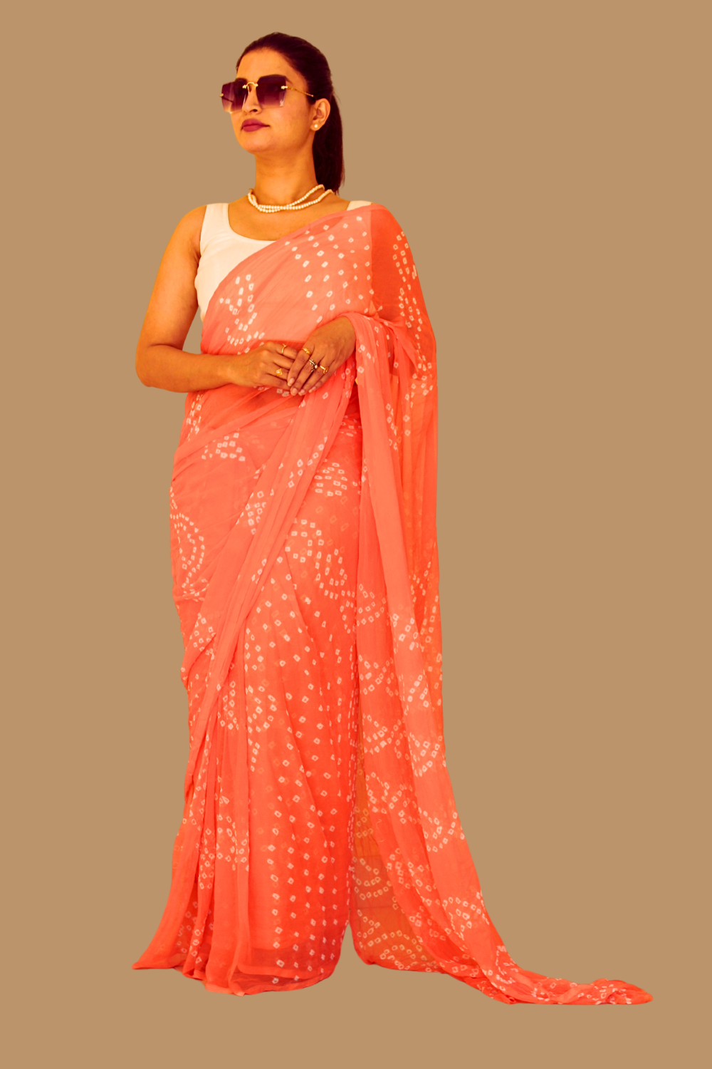 Bijli Orange Bandhej Saree
