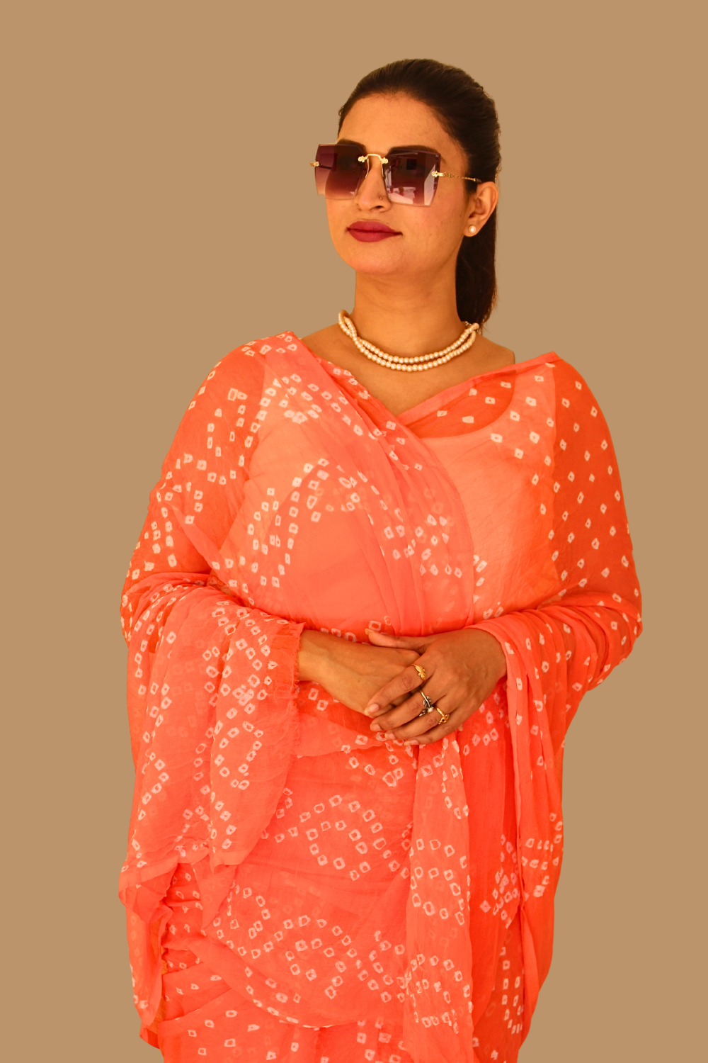 Bijli Orange Bandhej Saree