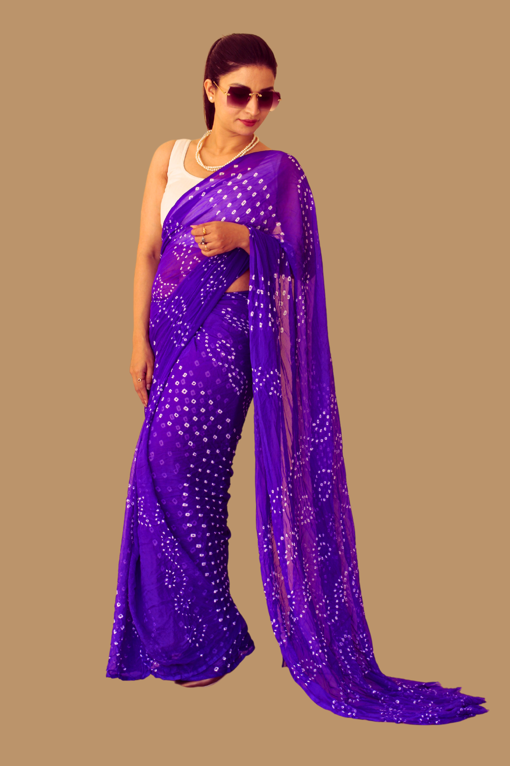 Bijli Neon Blue Bandhej Saree