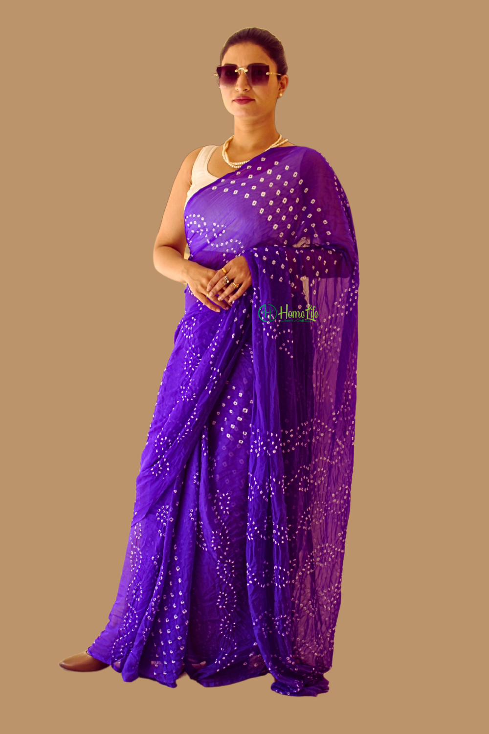 Bijli Neon Blue Bandhej Saree
