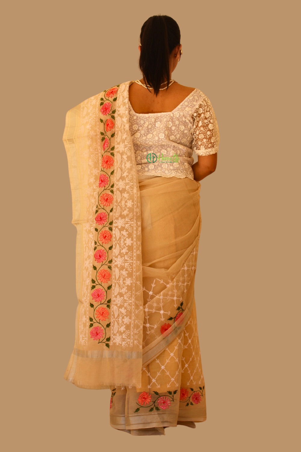 Pushpa Beige Kota Doria Saree
