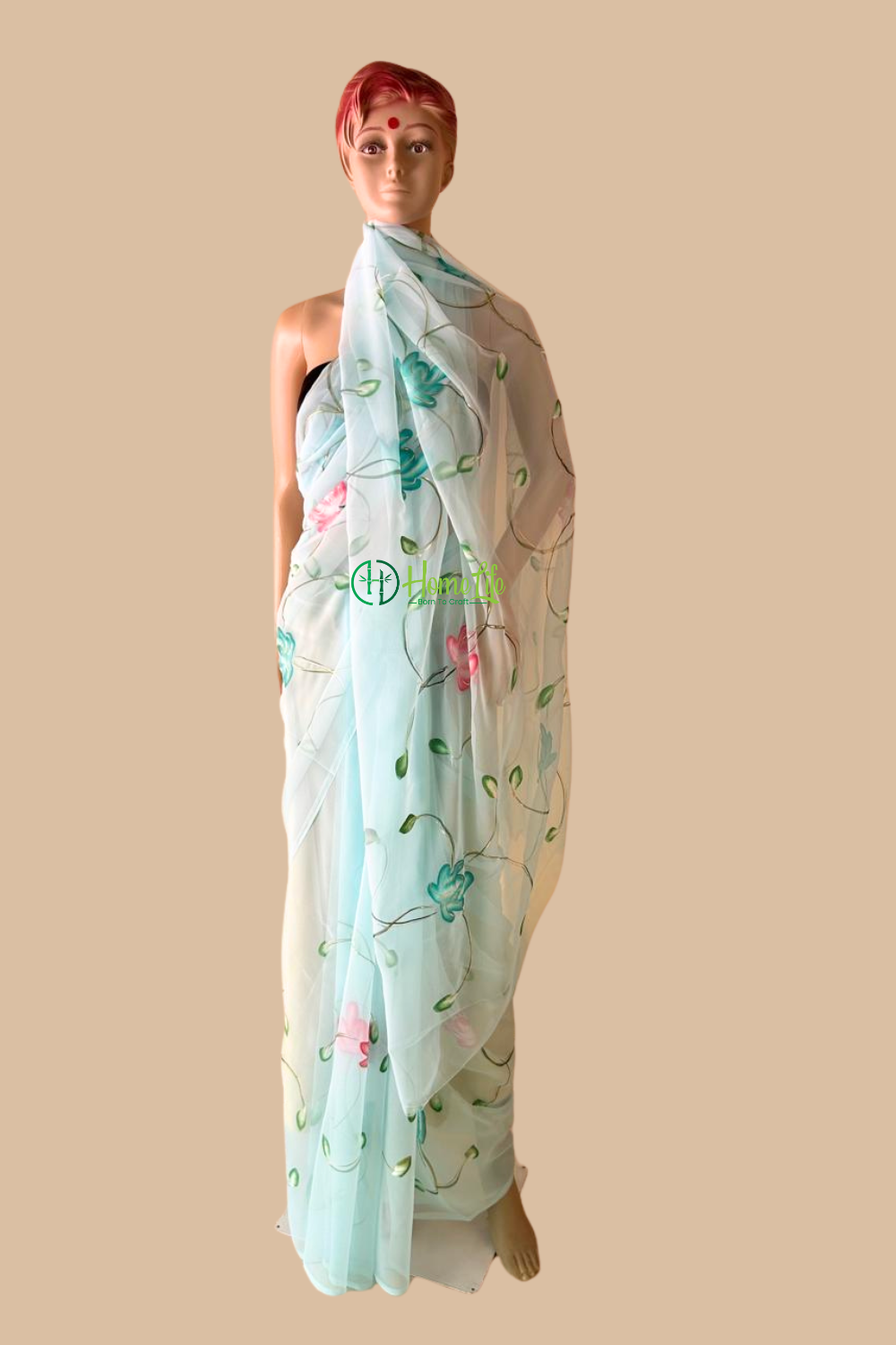 Aruna powder blue hand painted georgette saree