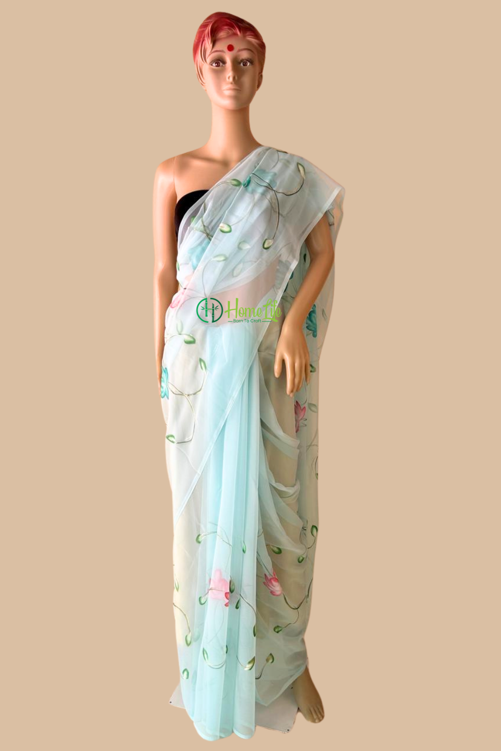 Aruna powder blue hand painted georgette saree