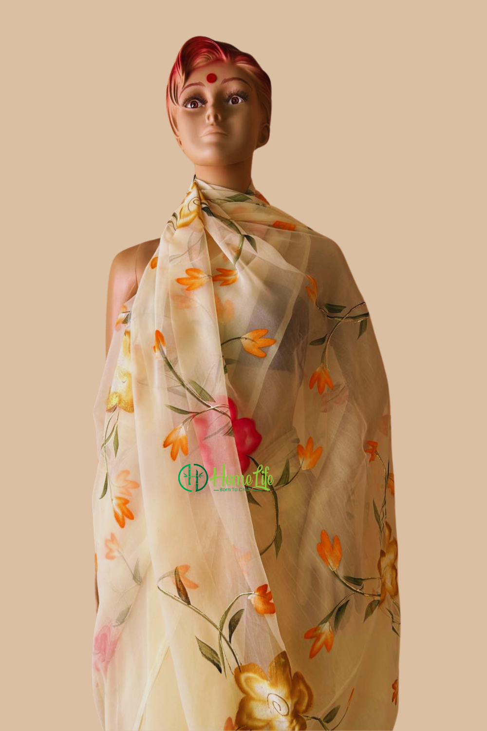 Anjali banana yellow hand painted saree