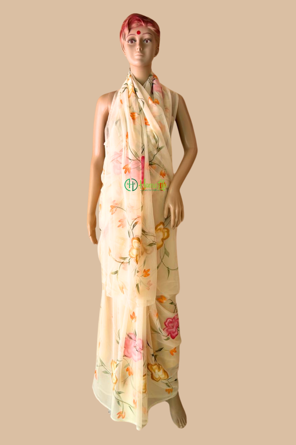 Anjali banana yellow hand painted saree