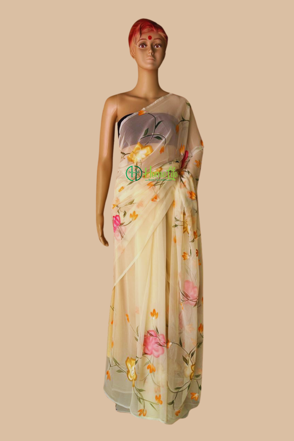 Anjali banana yellow hand painted saree