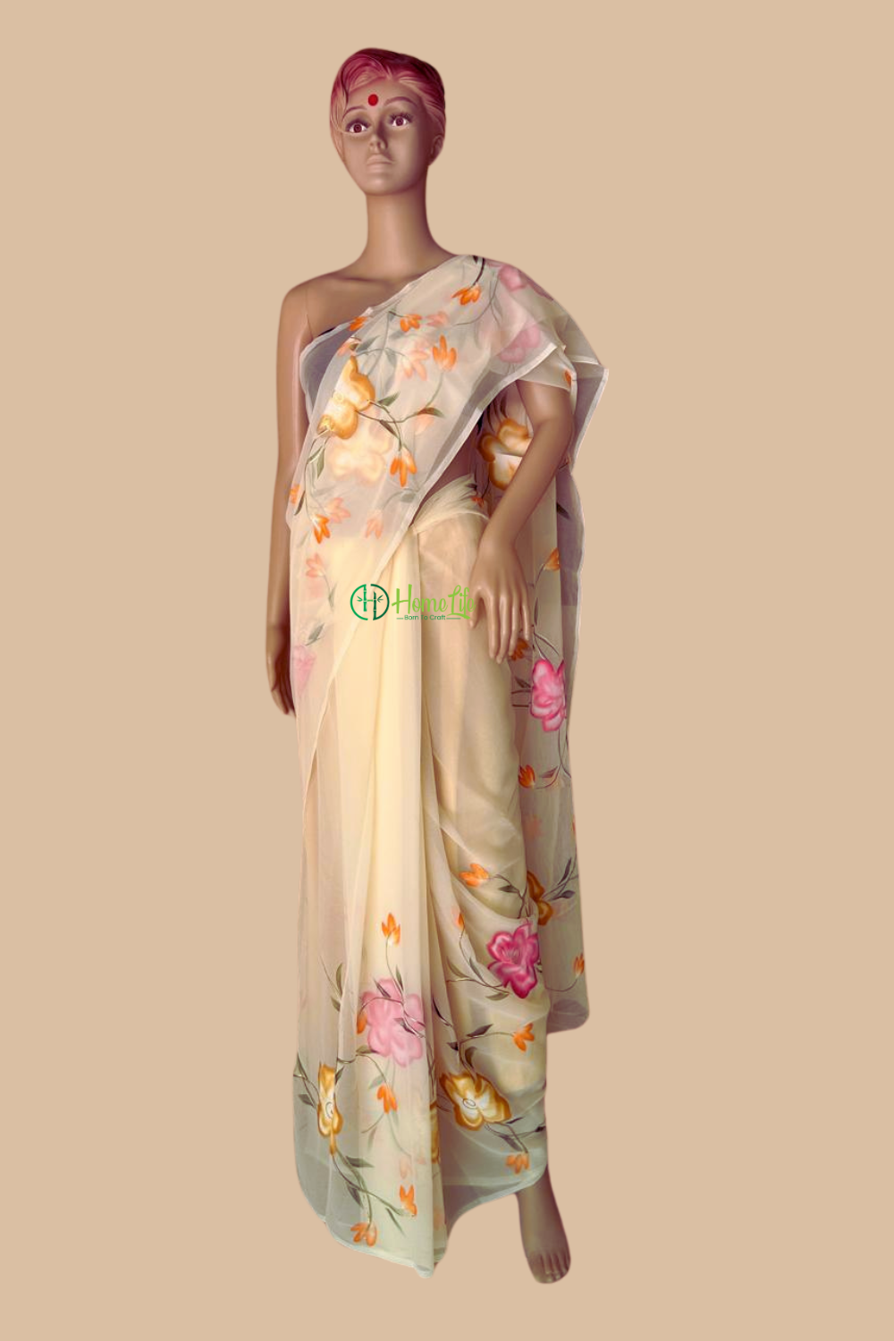 Anjali banana yellow hand painted saree