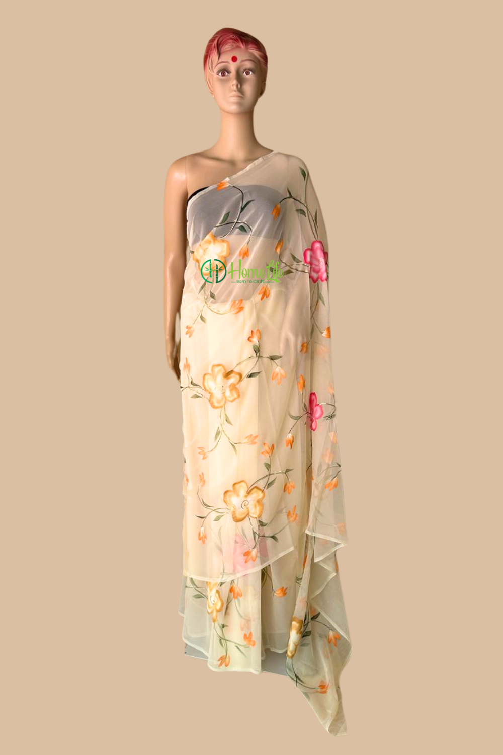 Anjali banana yellow hand painted saree